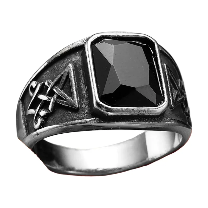 Lucifer Gothic Siegelring mit schwarzem Stein, Edelstahl