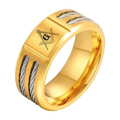 Anello Sigillo Massonico con Squadra e Compasso, Acciaio Inossidabile