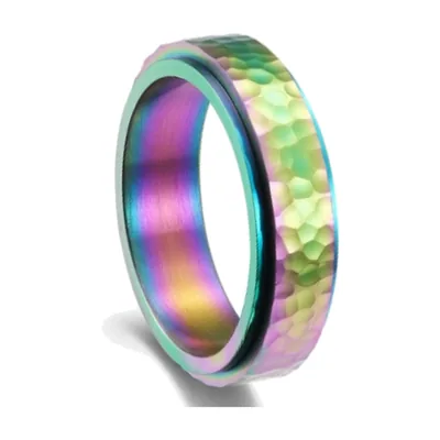 Rotierender Spinner-Ring mit Mondkrater-Hämmerung, Edelstahl