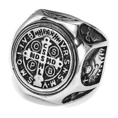 Anillo Sello de la Medalla de San Benito, Acero Inoxidable