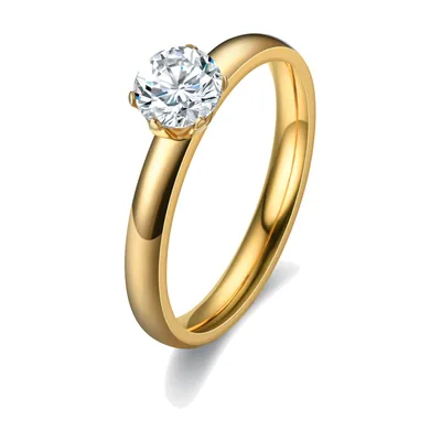 Solitaire Ring with Clear Cubic Zirconia, Stainless Steel