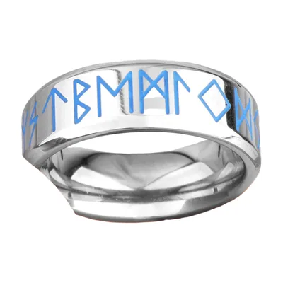 Wikinger Runen Spinner-Ring mit blauen Akzenten, Edelstahl