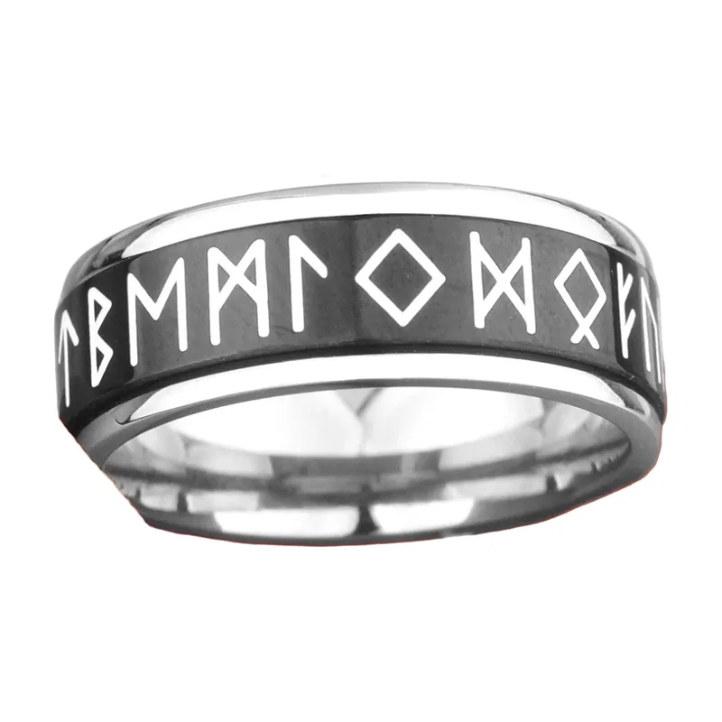 Wikinger Runen Spinner-Ring für Herren, Edelstahl 316L