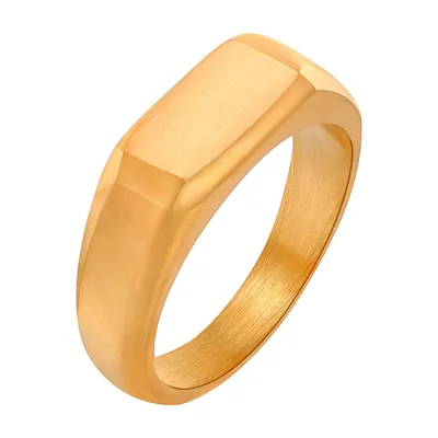 Anillo sello cuadrado con piedra roja, acero inoxidable oro cepillado