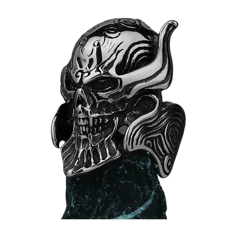 Bague Armure de Loup avec Pierres Rouges, Acier Inoxydable