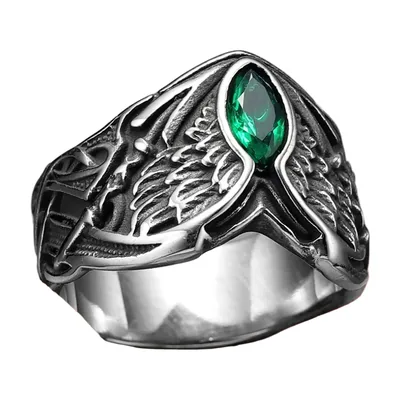 Engelsflügel Ring mit grünem Stein, 316L Edelstahl