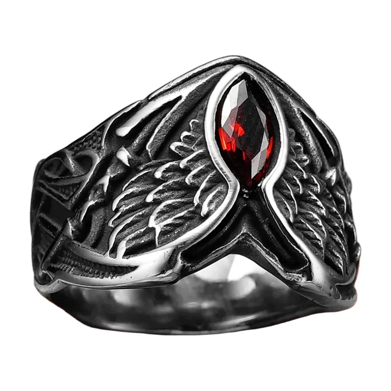 Engelsflügel Ring mit rotem Stein, Edelstahl