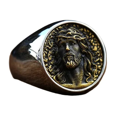 Jesus Christ Religious Signet Ring, 316L Stainless Steel