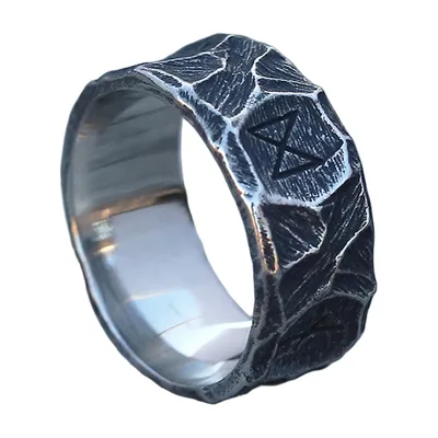 Wikinger Runenring mit Hammerschlag-Optik, Edelstahl