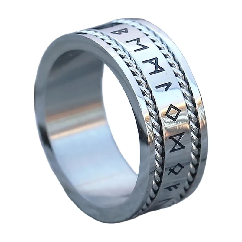 Bague Runes Viking avec Nœud, Acier Inoxydable