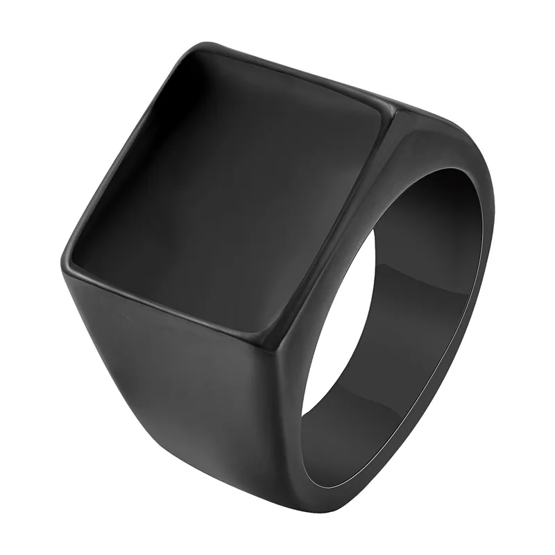 Square Signet Ring in Black, Stainless Steel
