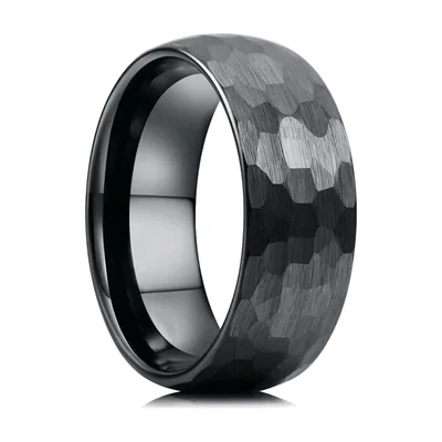 Anillo de Banda Facetado Martillado, Acero Inoxidable 316L
