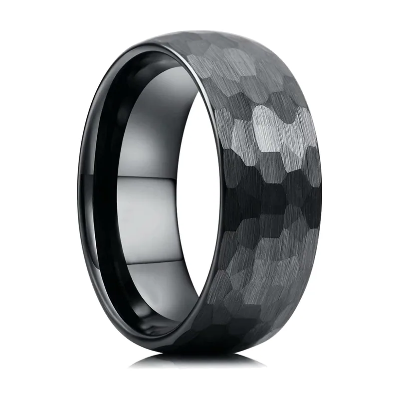 Bague à Facettes Martelées, Acier Inoxydable 316L