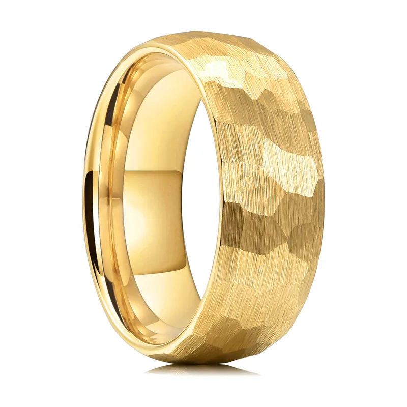 Bague à Effet Martelé Dorée, Acier Inoxydable 316L