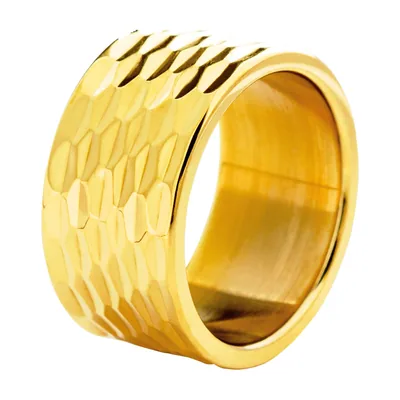 Anello a Fascia Sfaccettato e Martellato, Acciaio Inox