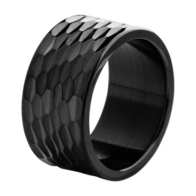 Anello a Faccette Martellate, Acciaio Inossidabile