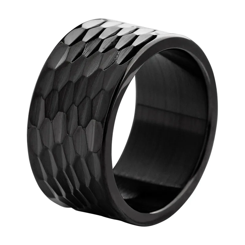 Bague à Facettes Martelées, Acier Inoxydable