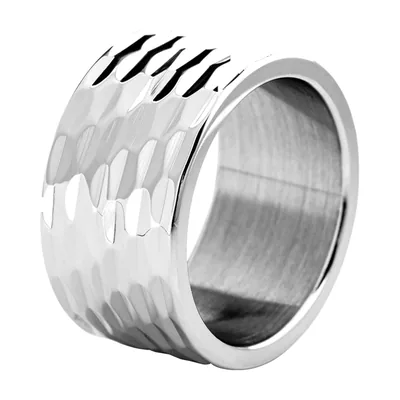 Anello a Fascia Martellato Multifaccettato, Acciaio Inossidabile