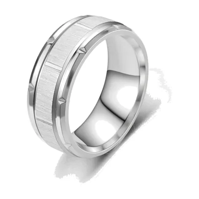 Geometrischer Herrenring mit gebürsteter Optik, Edelstahl