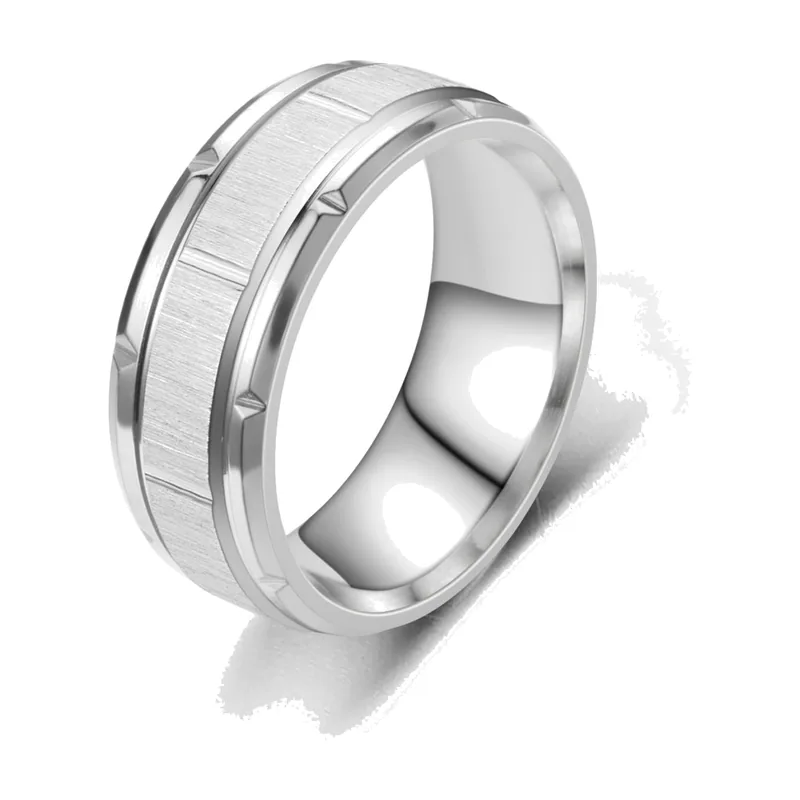 Geometrischer Herrenring mit gebürsteter Optik, Edelstahl