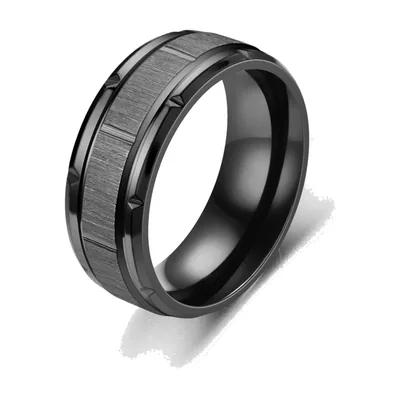 Anillo Banda de Acero Inoxidable Cepillado con Detalles Pulidos