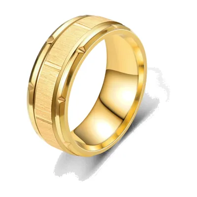 Anillo de Banda Dorado con Detalle Cepillado, Acero Inoxidable