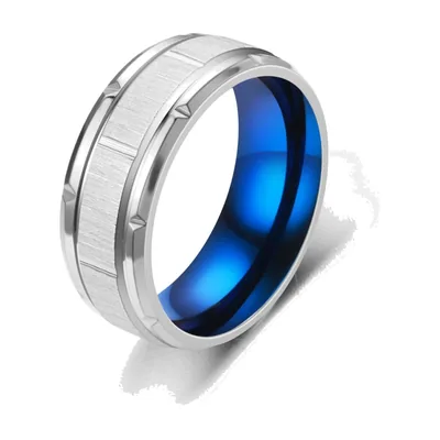 Anillo de banda de acero inoxidable cepillado con interior azul