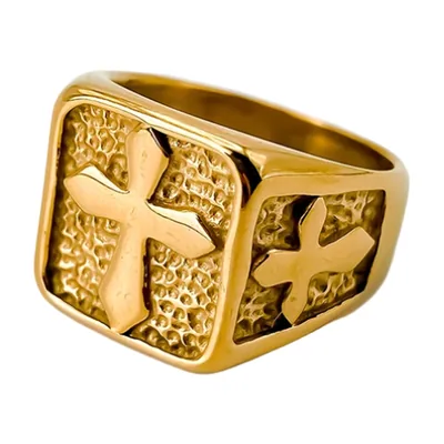 Anillo Sello Cuadrado con Motivo de Cruz, Acero Inoxidable