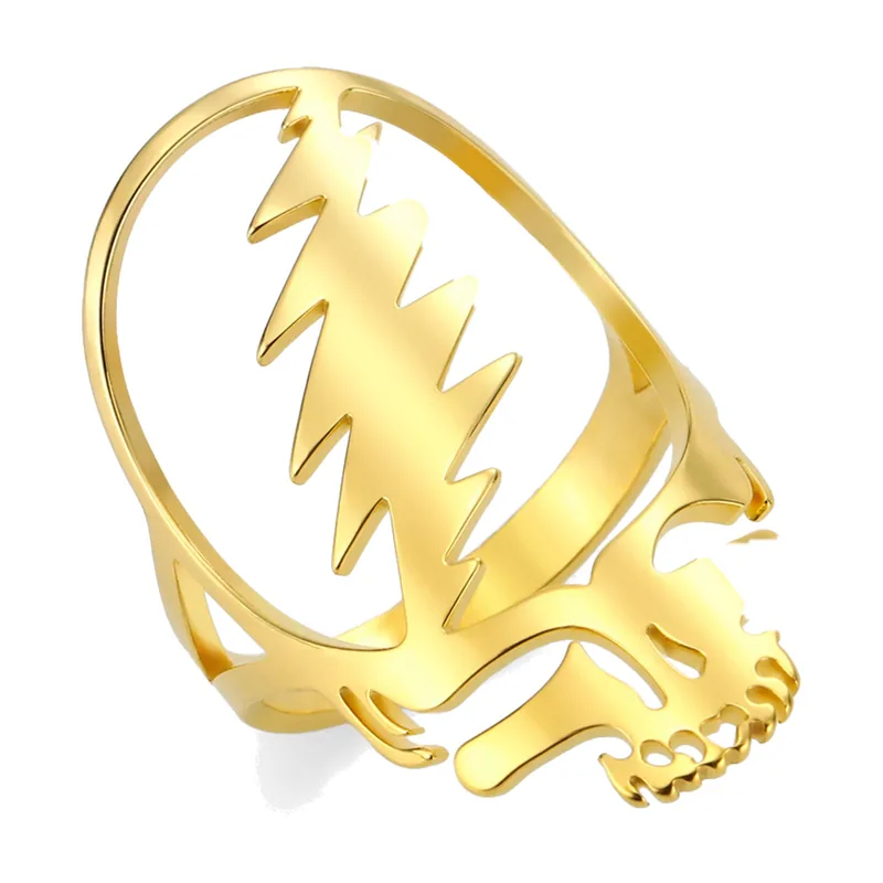 Bague Crâne et Éclair en Acier Inoxydable