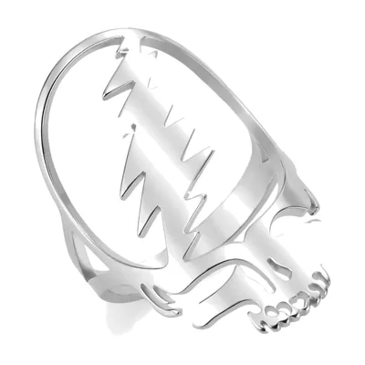 Totenkopf-Ring mit Frequenzwellen-Detail aus Edelstahl