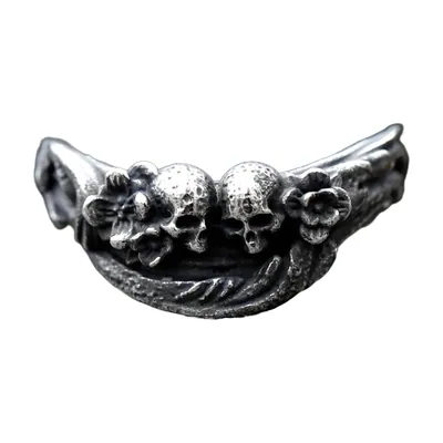 Anillo Gótico de Calaveras y Flores, Acero Inoxidable