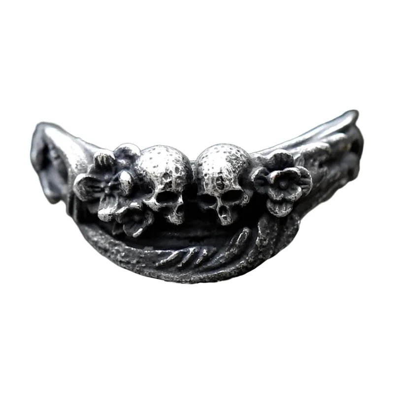 Skull and Flower Statement Ring, Gothic Stainless Steel