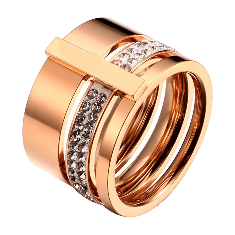 Bague Multi-Bandes avec Zirconia, Acier Inoxydable