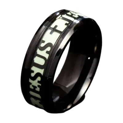 Jesus Kreuz Ring mit leuchtendem Text, 316L Edelstahl