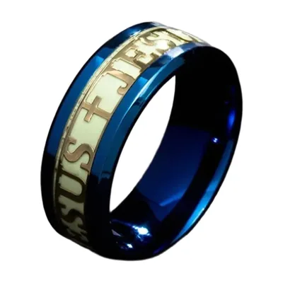 Jesus Kreuz-Ring in Blau, 316L Edelstahl