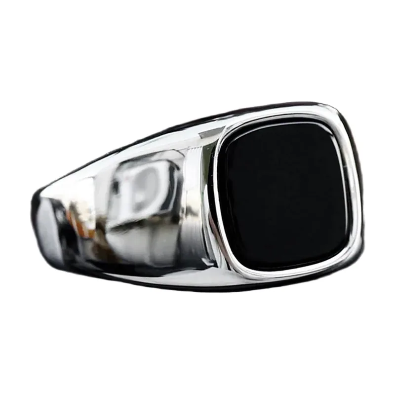 Square Signet Ring with Black Agate, Stainless Steel