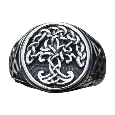 Viking Yggdrasil Tree of Life Signet Ring, Stainless Steel
