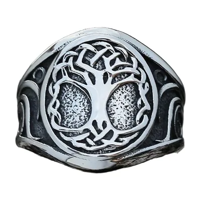 Yggdrasil Tree of Life Signet Ring, Viking Stainless Steel