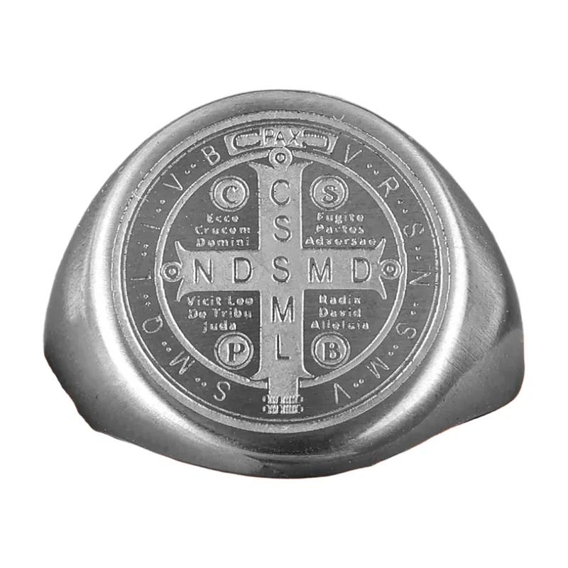 Chevalière Médaille Saint Benoît, Acier Inoxydable