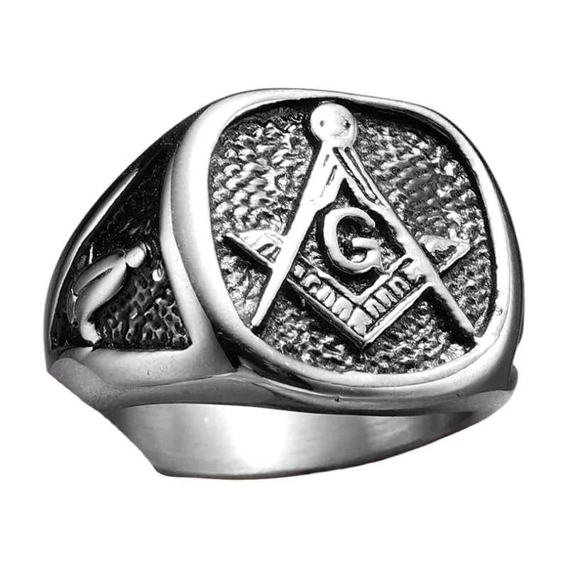 Anello Sigillo Massonico con Squadra e Compasso, Acciaio Inox