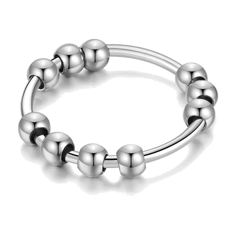 Spinner-Ring mit rotierenden Perlen, Edelstahl