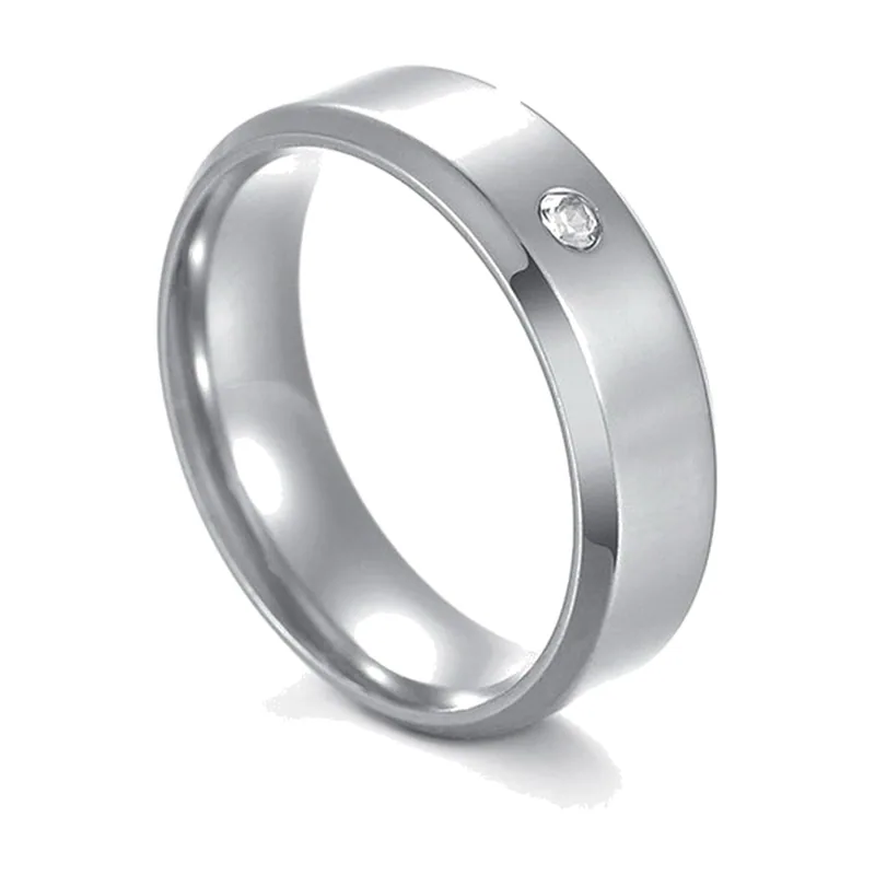 Bague Minimaliste avec Zirconia Clair, Acier Inoxydable