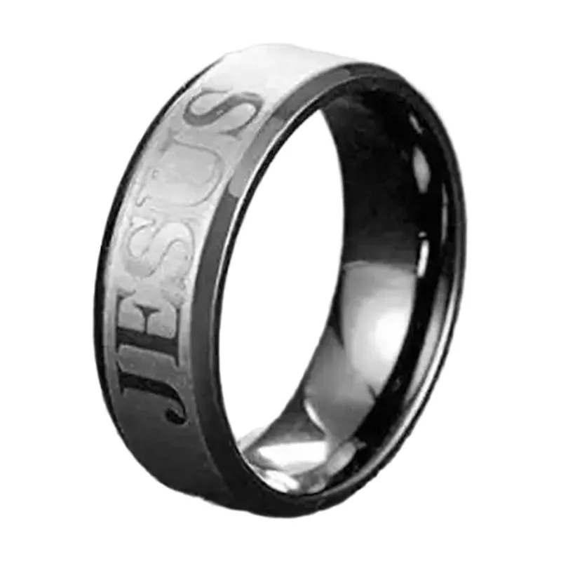 Bague avec Inscription Jésus, Acier Inoxydable 316L