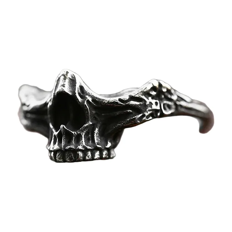 Skull Motif Statement Ring, Antique Stainless Steel