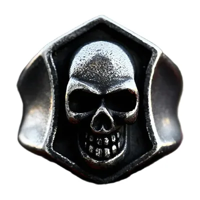 Anello Sigillo con Teschio, Anello Gotico Biker, Acciaio Inossidabile