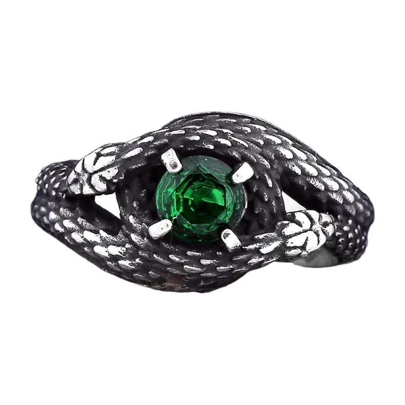 Anillo de Serpiente con Piedra Verde, Acero Inoxidable 316L
