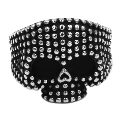 Biker-Ring mit Totenkopf und Nieten-Optik, Edelstahl