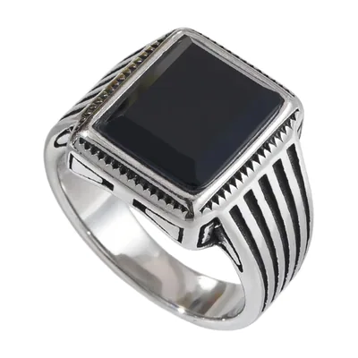 Square Signet Ring with Tiger's Eye Stone, Stainless Steel