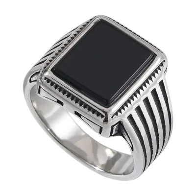 Square Signet Ring with Tiger's Eye Stone, Stainless Steel