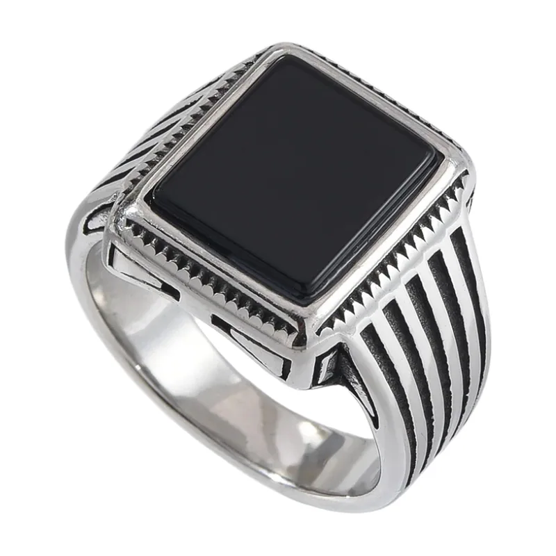Anillo Sello con Ojo de Tigre, Acero Inoxidable